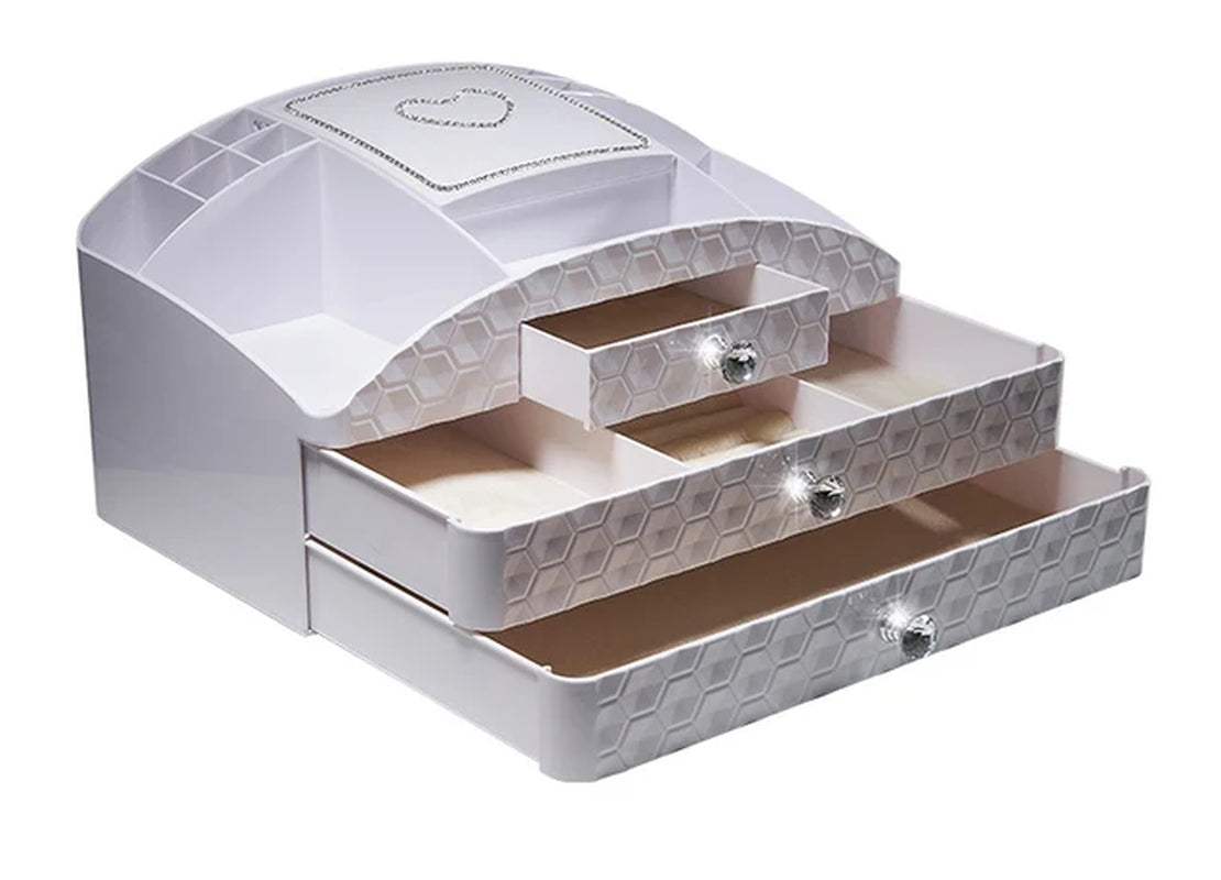 "Sparkle and Organize: Luxurious Multi-Layer Cosmetic Drawer Storage Box for Jewelry, Skin Care, and More!"